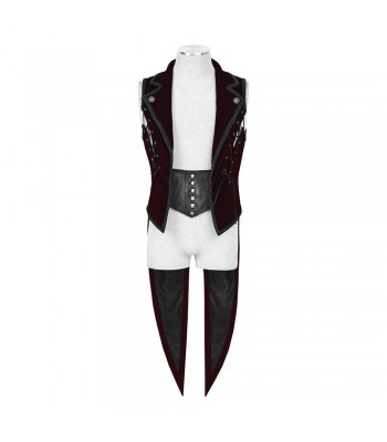 Men Regency Steampunk Tailcoat Deep Burgundy Velvet Goth Waistcoat 